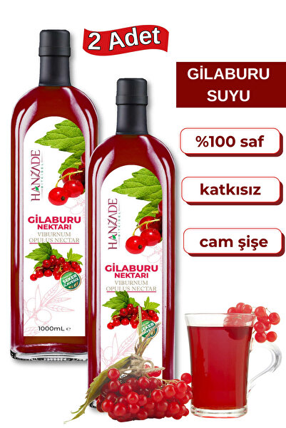 Hanzade Bitkisel Gilaburu Suyu Nektarı 1 Litre x 2 Adet Şeker İlavesiz Cam Şişe