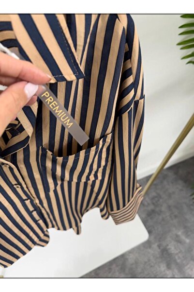 Butik Premium Seri Lacivert çizgili gömlek