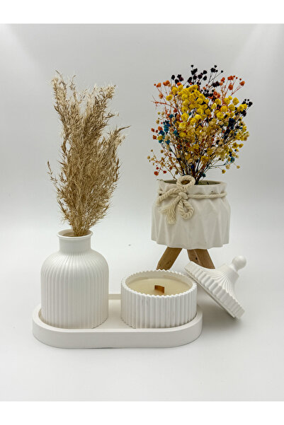 Ftrk Store Vanilya Kokulu, Özel Tasarım Mum Vazo Ve Tepsi Aksesuar Seti