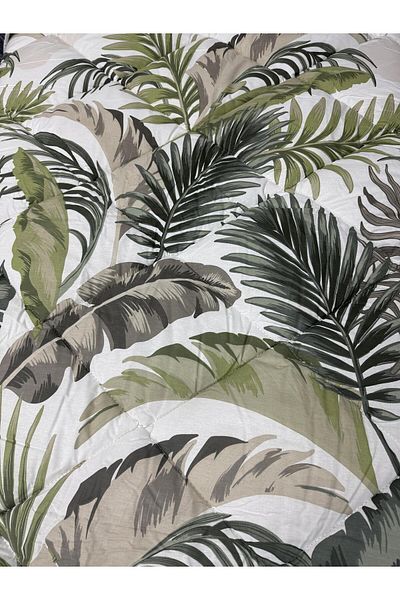 Clasy 100% Cotton Ranforce Single Quilt Double Sided Green-White-Grey Floral-Solid Pattern
