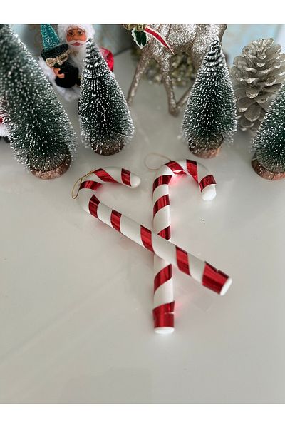 Ayd Home 20 سم عيد الميلاد السنة الجديدة الشتاء زينة عيد الميلاد - 2 قطعة عصا بلاستيكية زخرفة شجرة الحلوى