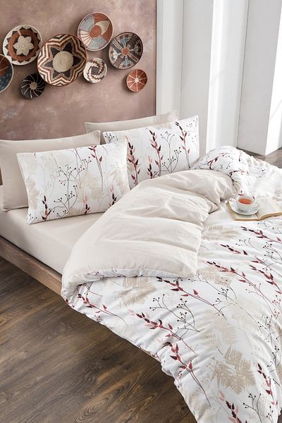 TABEA HOME Double Patterned Duvet Cover Set - COTTON, WITH LEAFS