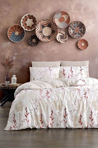 TABEA HOME Double Patterned Duvet Cover Set - COTTON, WITH LEAFS