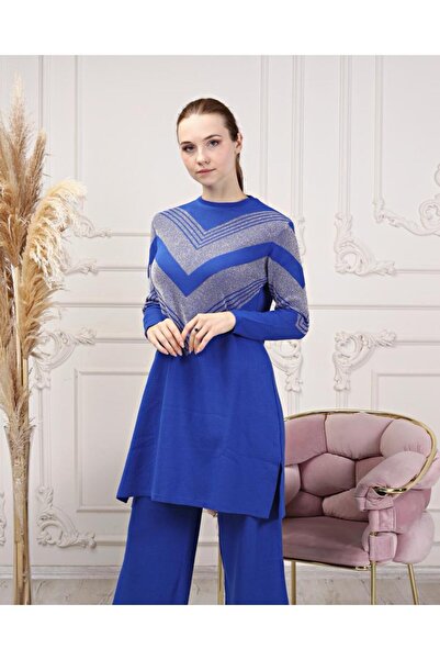 FATELLA Pulover tricotat lung pentru femei, cu guler rotund, cu model cu scli...