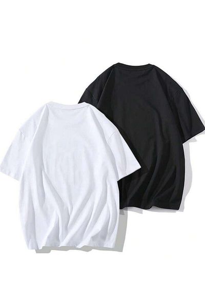 DEEPSENCE Μπλουζάκι Unisex Oversize 2 τμχ - THE END, Ασπρόμαυρο, Βαμβακερό ύφασμα