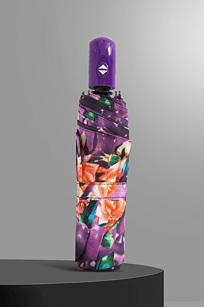 Nilu Moda 8 TELLİ ÇİÇEK  DESENLİ FULL OTOMATİK ŞEMSİYE