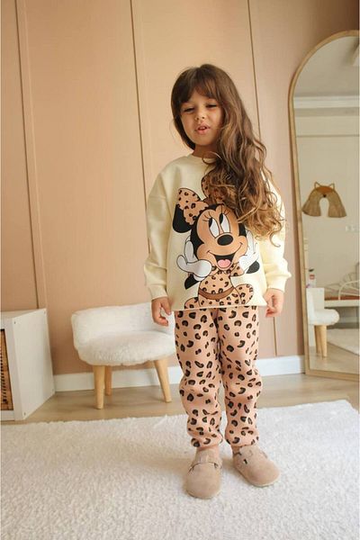 Lolliboomkids Girls' Winter Minnie Printed Back Detail Leopard Transition Trend Bottom Top Suit 2-Piece Raised