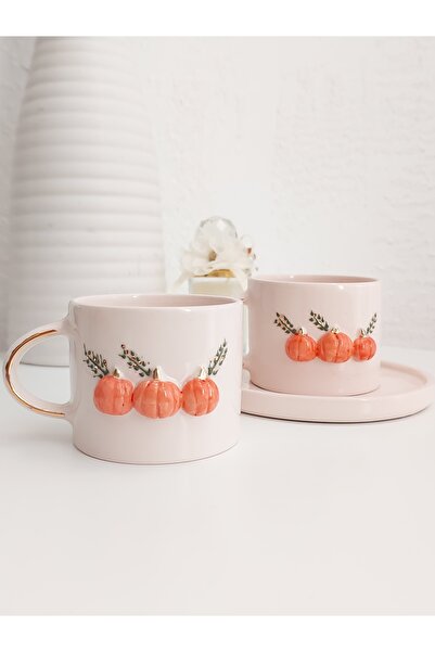 Handmade Balkabağı Kahve Fincanı/150ml/el Yapımı 1adet Fincan Ve Tabak