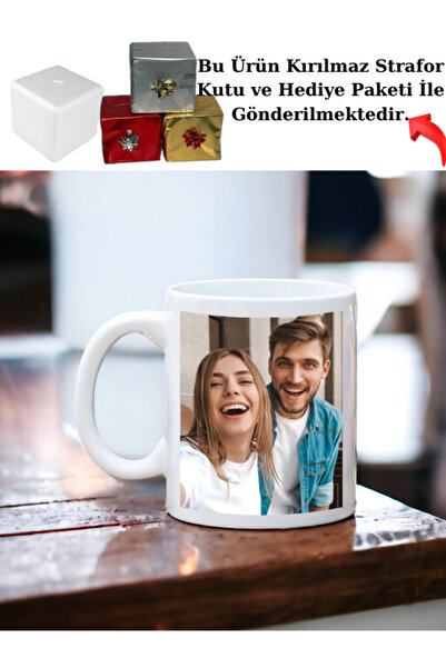 Miracix Kişiye Özel 2 Fotoğraflı Baskılı Beyaz Kupa Bardak Hediyelik