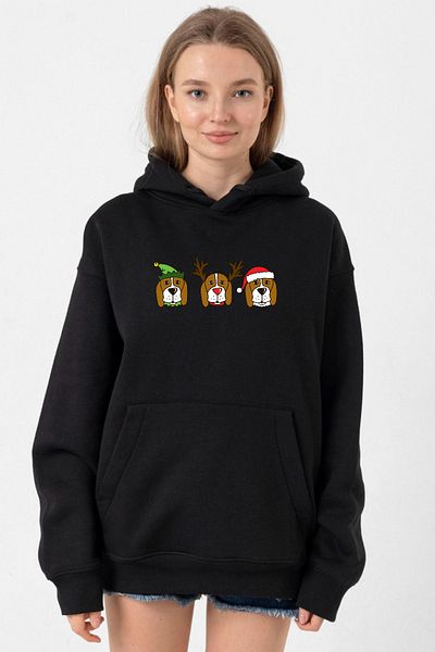 Tshirthane 3 Wise Beagles Black Hoodie Women's Christmas 3Ip