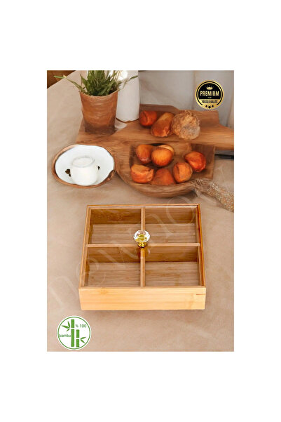 morponi Bambu 4 Bölmeli Çerezlik - Kahvaltılık Akrilik Kapaklı 24 Cm