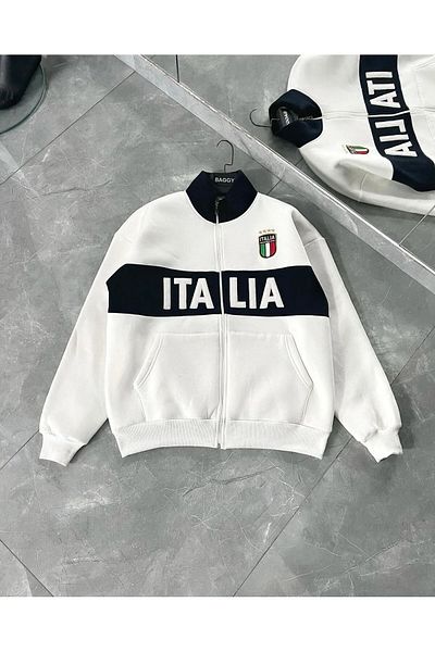 npLStore Unisex Printed White Color Black Stripe Thick Jacket