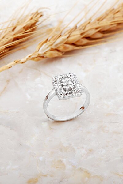 Sümer Telkari Taşlı Rodyumlu Gümüş Yüzük 5925