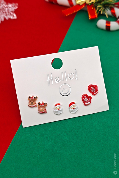 BP Tattoo Yılbaşı Küpesi Noel Temalı 6'lı Küpe Set Noel Baba Küpe