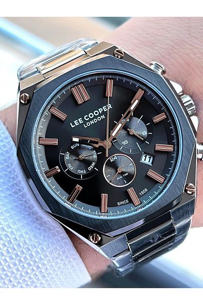 Lee Cooper 5 Atm Water Resistant Steel Band Men's Watch - Inner Functions Active Vs.Blkt.0023