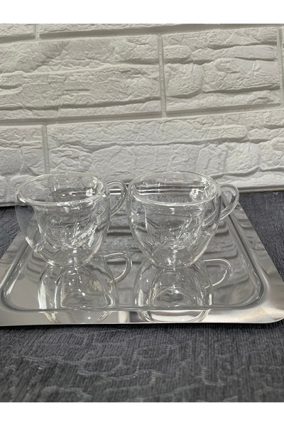 MİMOZA PARK 2 Adet Mini Kalpli Çift Cidarlı Kahve Bardağı Kahve Fincanı