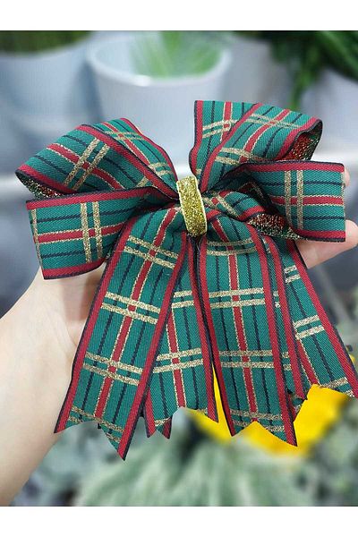 lolipophobi 15 cm Striped Bow - Checkered Ribbon Decoration Decoration, New Year