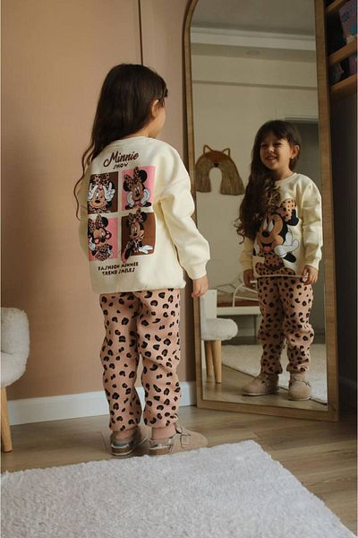 Lolliboomkids Girls' Winter Minnie Printed Back Detail Leopard Transition Trend Bottom Top Suit 2-Piece Raised