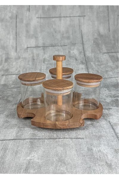 HomeTarz Bamboo Jar Set - 5 Piece Spice Rack Set with Stand - 230 ml