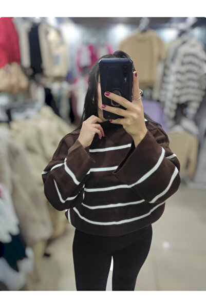 Sublime Butik Tricotaj de damă, cu dungi pe jumătate, cu gât țesut, cu mânecă...