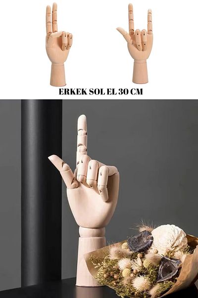 Manken İstanbul Wooden Men's Left Hand 30 cm Convenient Aesthetic and Ergonomic Design for Education and Hobby