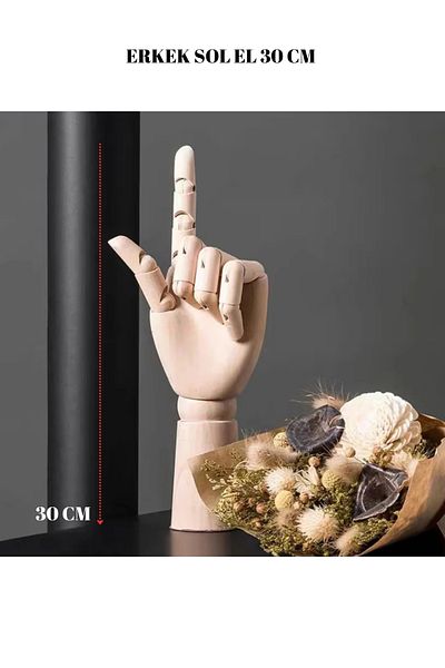 Manken İstanbul Wooden Men's Left Hand 30 cm Convenient Aesthetic and Ergonomic Design for Education and Hobby