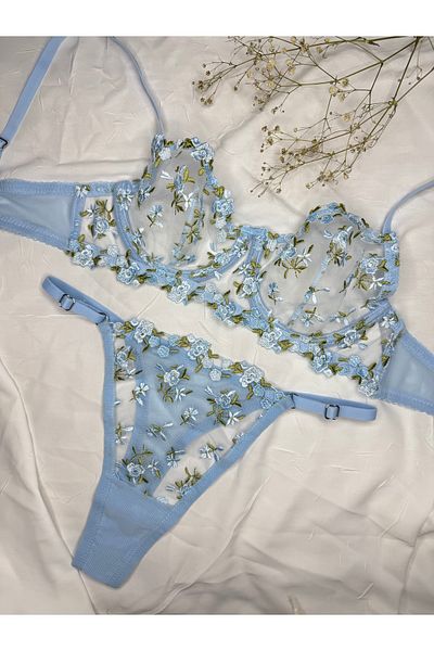 ROZENİN LINGERIE Set de sutien din tul fără cupă cu sârmă florală minusculă