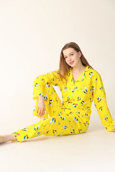 Arvin Pijama Set de pijamale din bumbac imprimat cu două fire