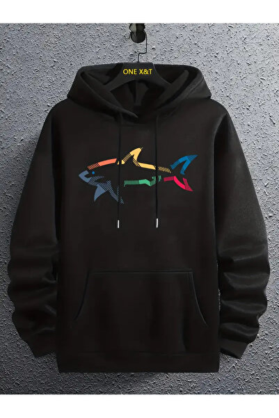 Nebulaa Tekstil Φούτερ με κουκούλα με σχέδιο καρχαρία Nebulaa και λεπτομέρεια...