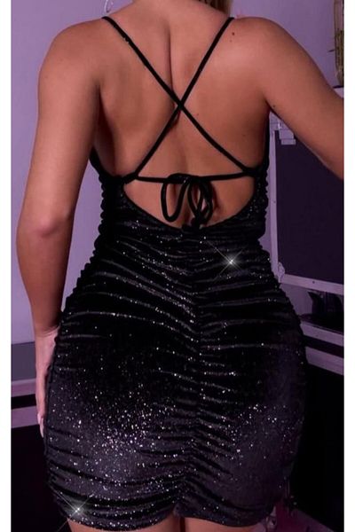 f-maskfashion Black Silvery Dress with Strap