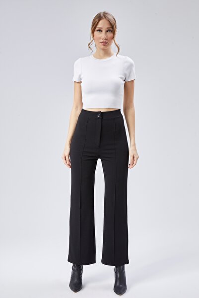 SYM ψηλόμεσο φαρδύ γυναικείο παντελόνι με φερμουάρ