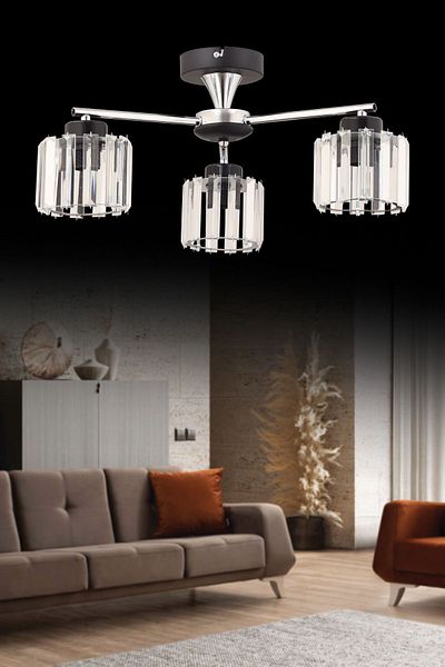 ESSLİGHT Cemre 3-Light Plafonier Chandelier (Crystal Stone) Living Room Bedroom Kitchen Young Room Office