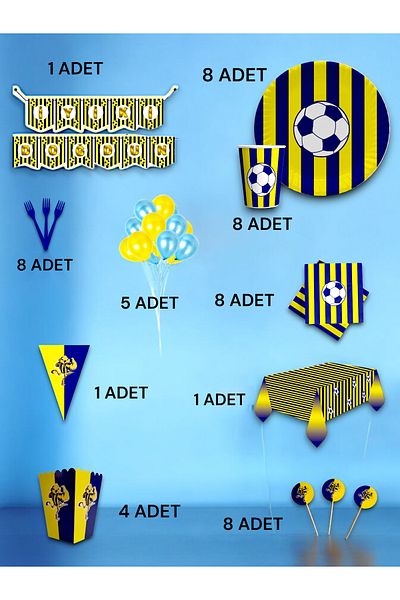 VibeHome 8-Person Yellow Navy Blue Fan Ultra-Luxury Set - Birthday Party and Fun Events
