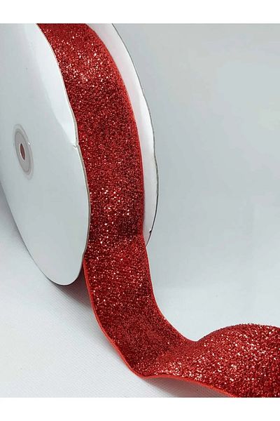 ATMACA TUHAFİYE 2 Meters Silvery Red Velvet Ribbon Width 4 cm Christmas Ornament