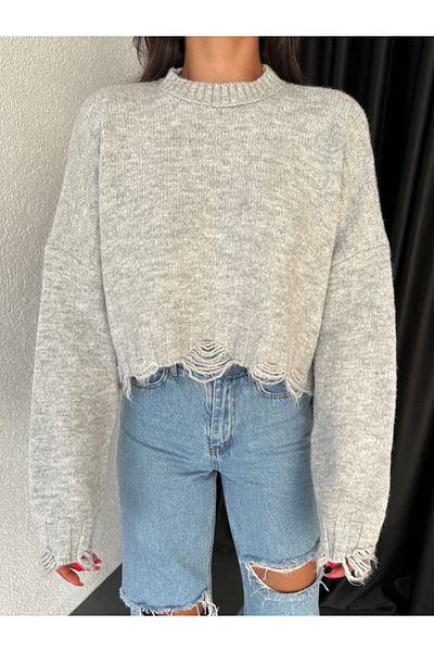 Ekim Store Detaliu ciucuri Pulover de bază Crop Knitwear