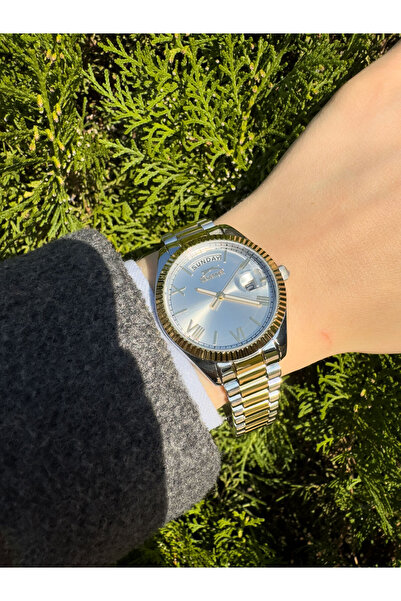 Slazenger 3 ATM Su Geçirmez Altın-Gümüş Çelik Kordonlu, Beyaz Kadranlı,Gün ve...