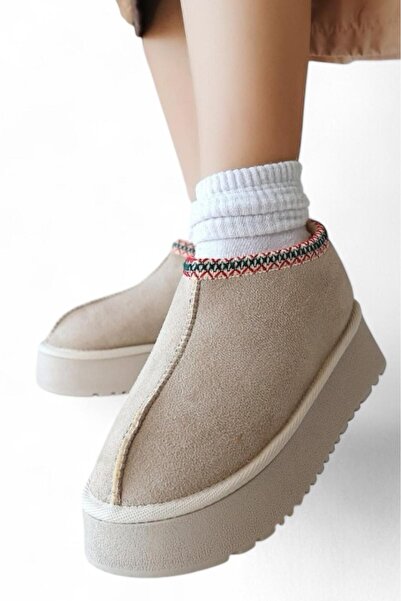 Melissa Boutique Kadın Bej Süet İçi Kürklü Kaymaz Taban Bilekte Bot