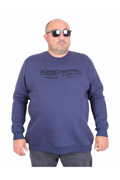 MocGrande Ανδρικό φούτερ μεγάλου μεγέθους - 3 κορδόνια, λαιμόκοψη, INDIGO 24205