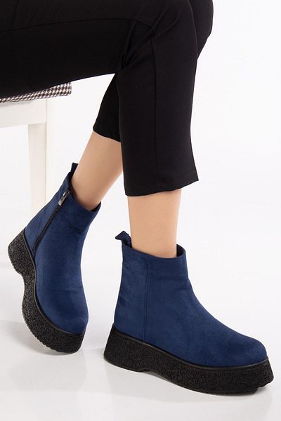 Dilimler Ayakkabı Γυναικείες μπότες Navy Blue Suede - Χοντρή σόλα και Lacea Hundred