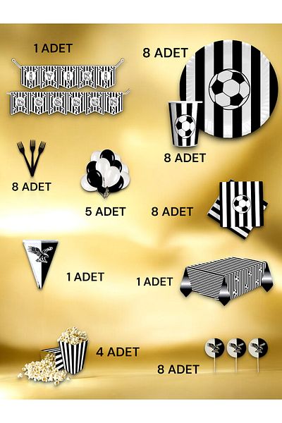 VibeHome 8-Person Black and White Fan Ultra-Luxury Set - Birthday Party and Fun Events