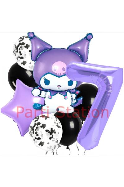 Parti Station Kuromi 7 Yaş Balon Set Yıldız Balon Anime Sanrio Hello Kitty Ku...