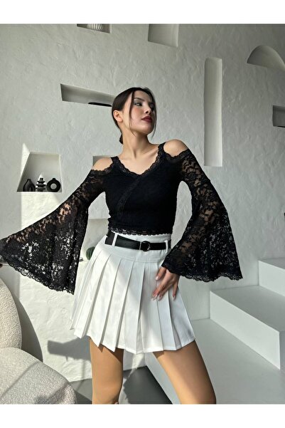Yarasa Kol Dantelli Bluz Siyah JB3016548520