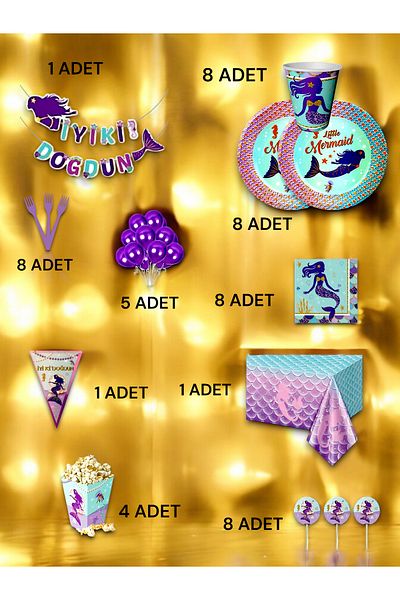 VibeHome Mermaid Themed Ultra-Luxury Set for 8 - Birthday Party and Fun Events