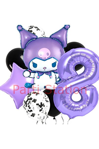 Parti Station Kuromi 8 Yaş Balon Set Yıldız Balon Anime Sanrio Hello Kitty Ku...