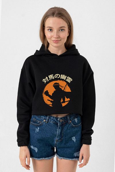 Tshirthane Ghost of Tsushima - Japanese Black Women's Crop Hoodie