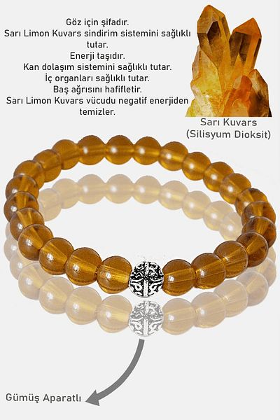 Tesbih Atölyesi Yellow Lemon Patterned Aaa Quartz Stone Bracelet - Silver Apparatus