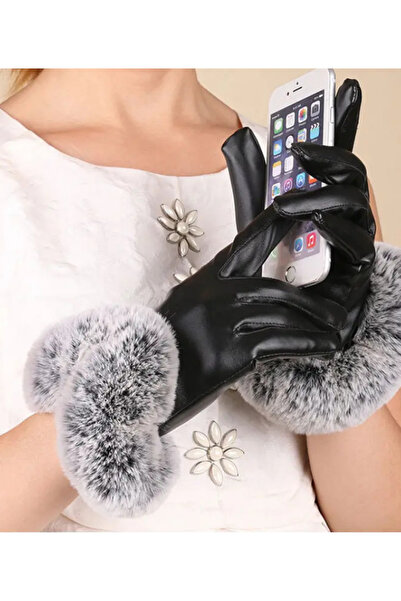 sebura قفازات نسائية من الجلد النباتي باللون الأسود مقاومة للماء والرياح ومقاومة للبرد