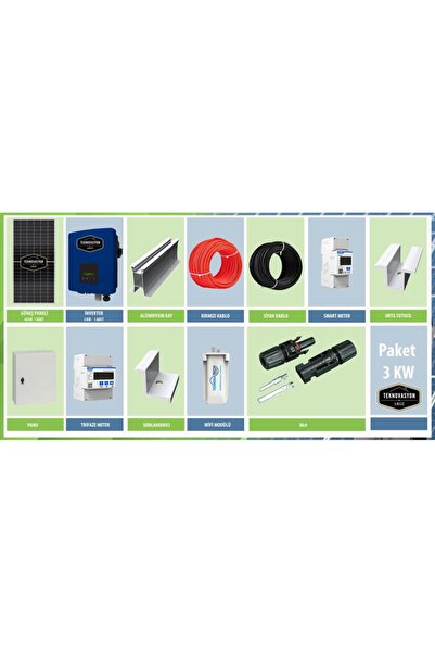 Genel Markalar ON GRİD 3 kW kVA Monofaze Solar Güneş Paneli Paket Sistemi