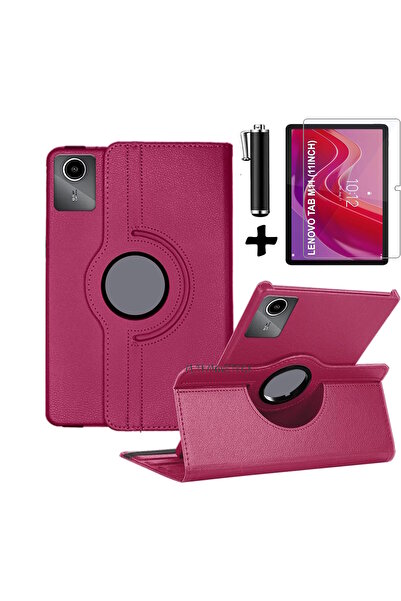 m.tk moveteck Lenovo Tab M11 TB-330FU 11" inç Tablet Kılıf 360 Döner Standlı Kapaklı +Ekran Koruyucu Cam+Kalem Set