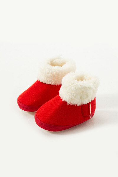 yummy kids Baby Velcro Throat Furry Non-Slip Sole Comfortable Slippers Booties